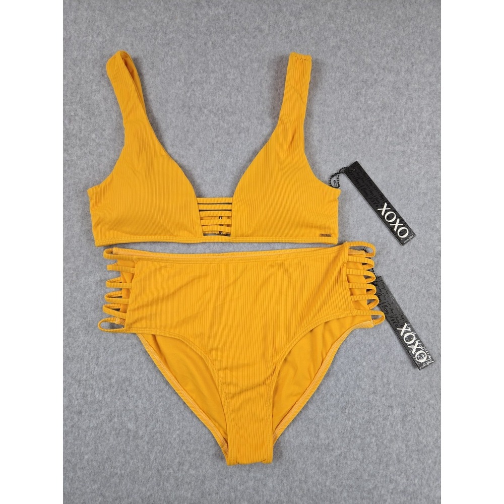 XOXO Bikini Womens Size Med/ Large High Waist Swim Bathing Suit Set Yellow NWT